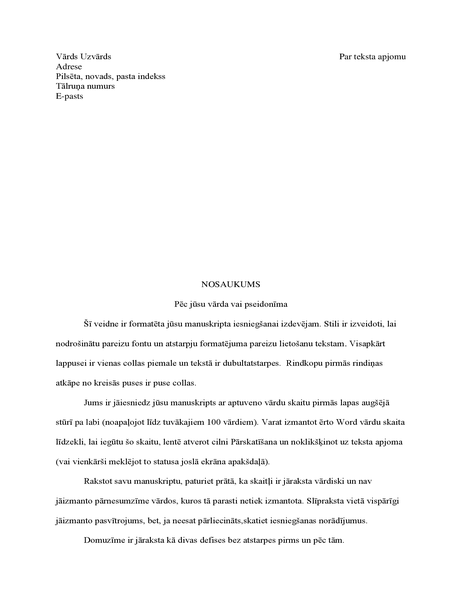 Stāsta manuskripta formāts Stāsta manuskripta formāts