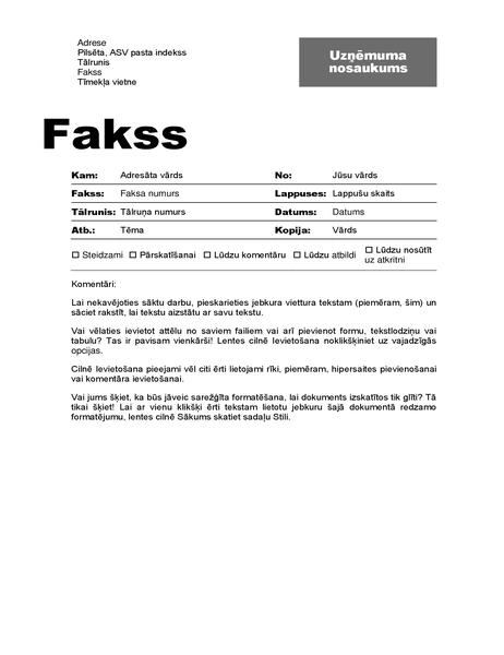 Faksa titullapa (profesionāls noformējums) Faksa titullapa (profesionāls noformējums)