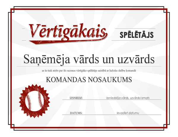 Vērtīgākā spēlētāja diploms Vērtīgākā spēlētāja diploms