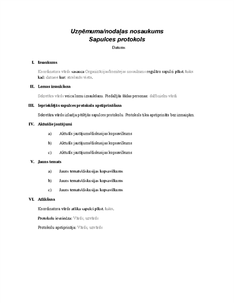 Formālas sapulces protokols Formālas sapulces protokols