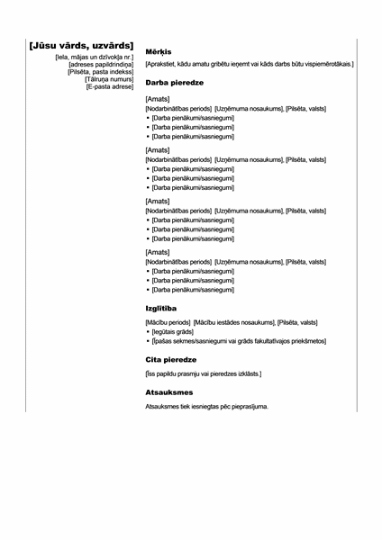 Hronoloģisks CV (vertikāls dizains)