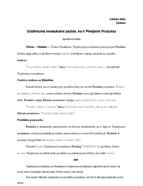 Pressemitteilung mit Produktankündigung Pressemitteilung mit Produktankündigung