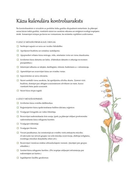 Kāzu kalendāra kontrolsaraksts (ūdenskrāsas) Kāzu kalendāra kontrolsaraksts (ūdenskrāsas)