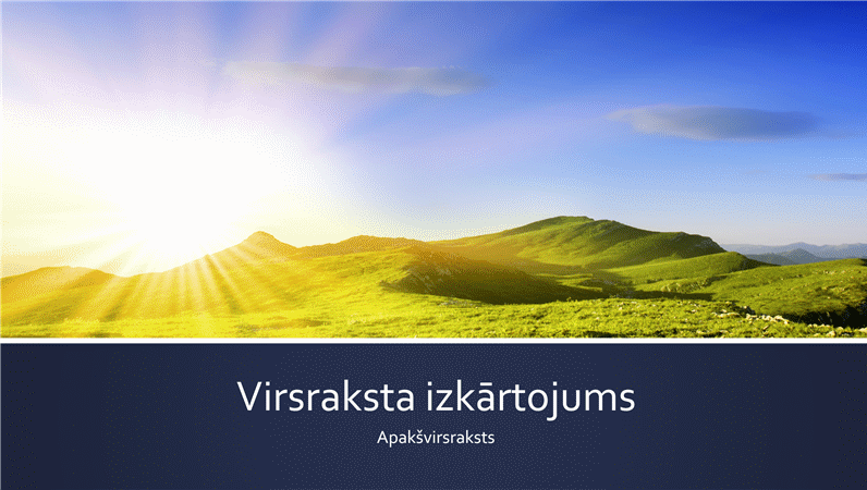 Prezentācija ar zilām joslām un kalnu saullēkta fotoattēlu (platekrāna) Prezentācija ar zilām joslām un kalnu saullēkta fotoattēlu (platekrāna)