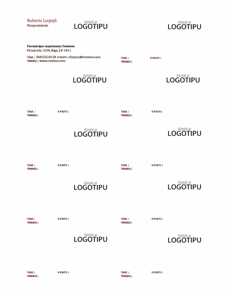 Vizītkartes, horizontāls izkārtojums ar logotipu, teksts līdzināts pa kreisi Vizītkartes, horizontāls izkārtojums ar logotipu, teksts līdzināts pa kreisi