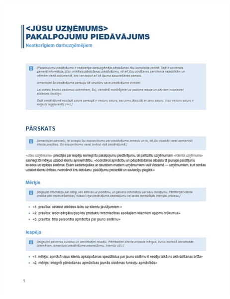 Pakalpojumu piedāvājums Pakalpojumu piedāvājums