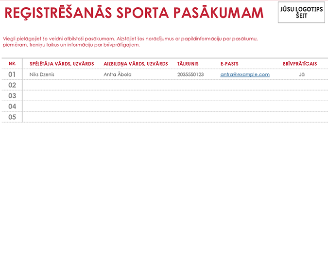 Sporta pasākumu reģistrācijas lapa Sporta pasākumu reģistrācijas lapa