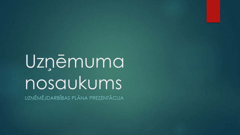 Uzņēmējdarbības plāna prezentācija (noformējums zaļā krāsā, platekrāna formāts) Uzņēmējdarbības plāna prezentācija (noformējums zaļā krāsā, platekrāna formāts)