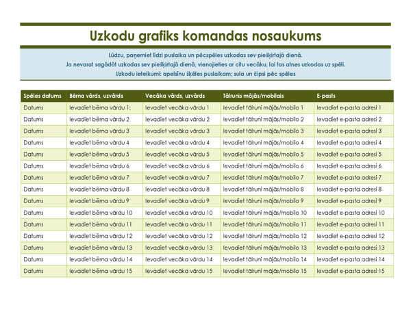 Jauniešu sporta komandas uzkodu pierakstīšanās lapa Jauniešu sporta komandas uzkodu pierakstīšanās lapa