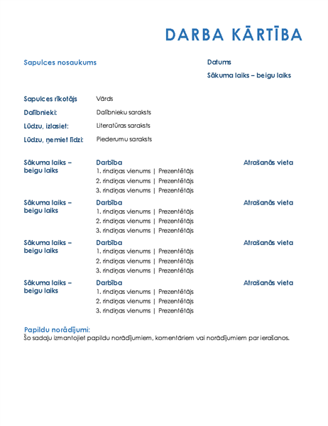 Visas dienas sapulces darba kārtība (lietišķa)