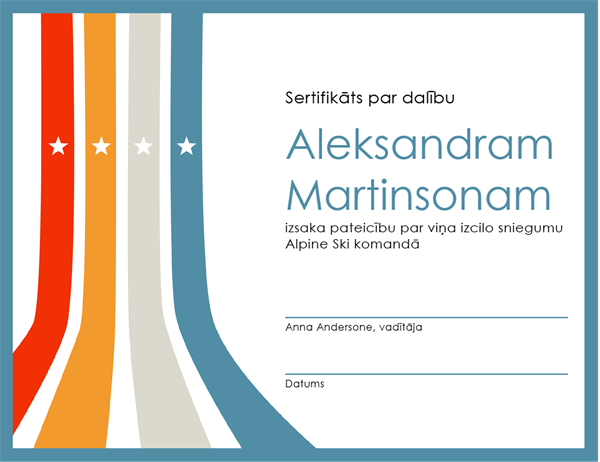 Sertifikāts par dalību Sertifikāts par dalību