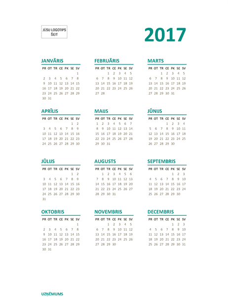 Visa gada kalendārs 2017. gadam (no pirmdienas līdz svētdienai) Visa gada kalendārs 2017. gadam (no pirmdienas līdz svētdienai)
