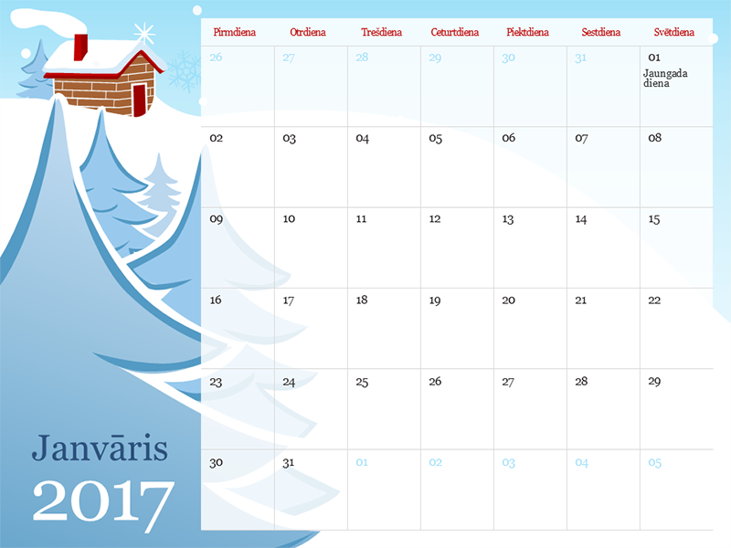 Ilustrēts 2017. gada gadalaiku kalendārs (no pirmdienas līdz svētdienai) Ilustrēts 2017. gada gadalaiku kalendārs (no pirmdienas līdz svētdienai)