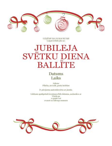 Ielūgums uz svētku balli ar rotājumiem un sarkanu lenti (formāls dizains) Ielūgums uz svētku balli ar rotājumiem un sarkanu lenti (formāls dizains)