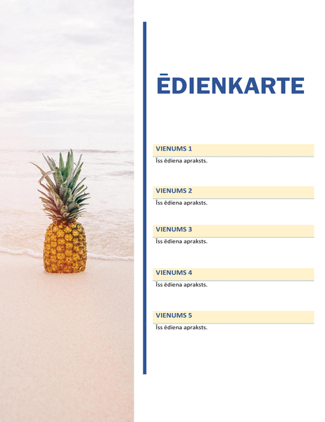 Svinību ēdienkarte (saules un smilšu noformējums) Svinību ēdienkarte (saules un smilšu noformējums)
