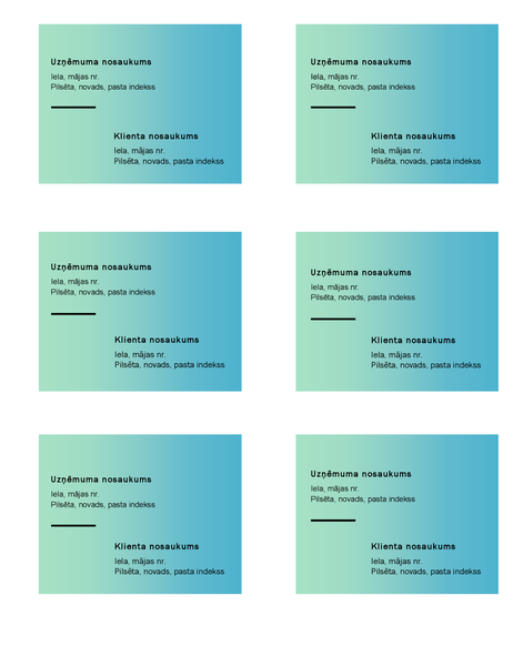Transportēšanas uzlīmes (zaļa gradienta noformējums, 6 uzlīmes lappusē, piemērotas papīram Avery 5164) Transportēšanas uzlīmes (zaļa gradienta noformējums, 6 uzlīmes lappusē, piemērotas papīram Avery 5164)