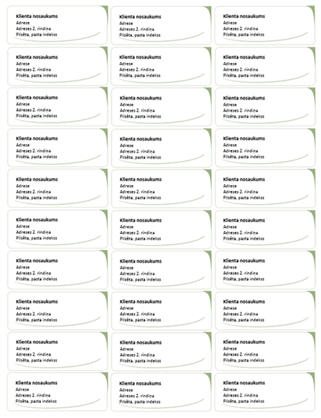 Pasta sūtījumu uzlīmes (zaļa viļņa noformējums, 30 vienā lappusē) Pasta sūtījumu uzlīmes (zaļa viļņa noformējums, 30 vienā lappusē)