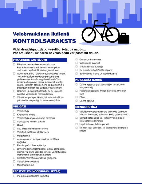 Velosipēda ikdienas brauciena kontrolsaraksts Velosipēda ikdienas brauciena kontrolsaraksts