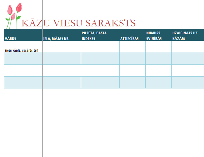 Kāzu viesu saraksts (ar tulpēm)