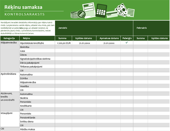 Rēķinu apmaksas kontrolsaraksts Rēķinu apmaksas kontrolsaraksts