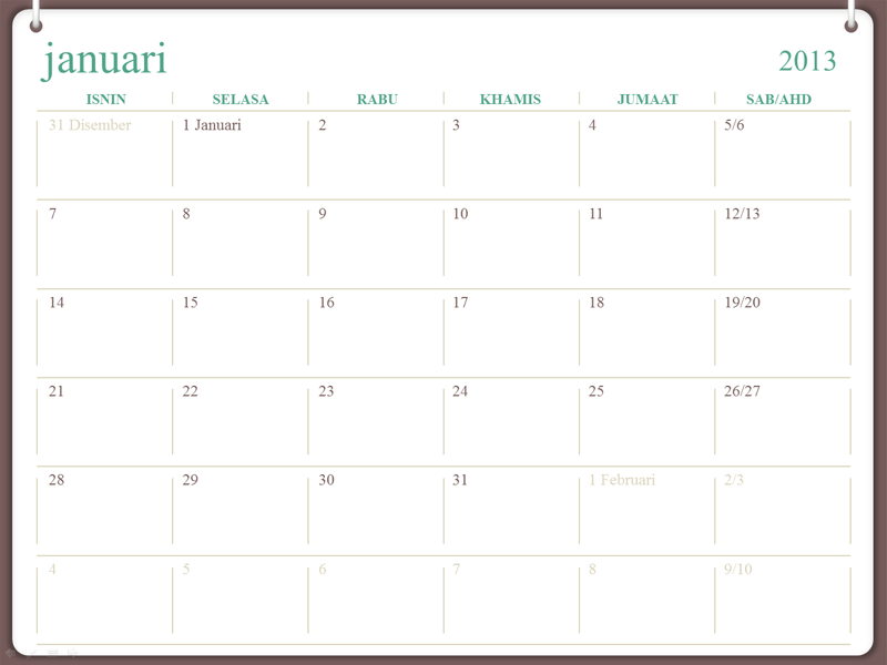 Reka bentuk dwigelang kalendar 2013 (Isn-Ahd) Reka bentuk dwigelang kalendar 2013 (Isn-Ahd)
