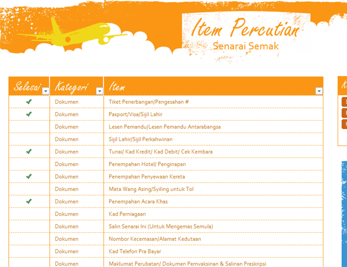 Senarai semakan item percutian Senarai semakan item percutian