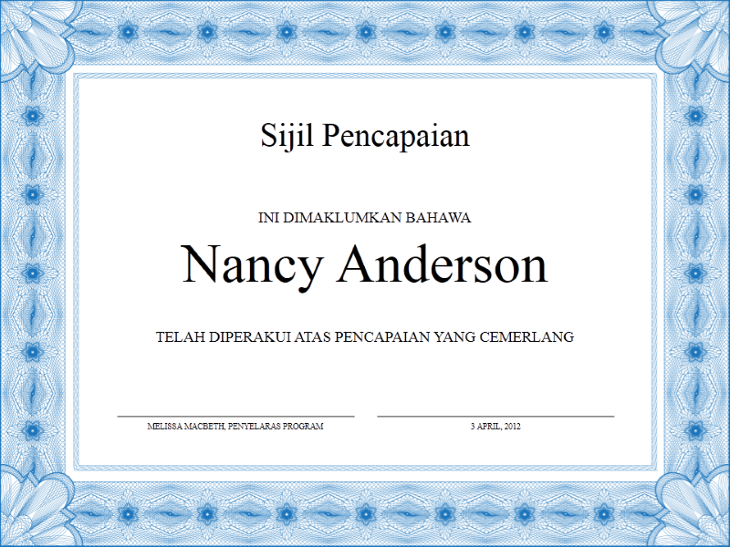 Sijil pencapaian (biru) Sijil pencapaian (biru)