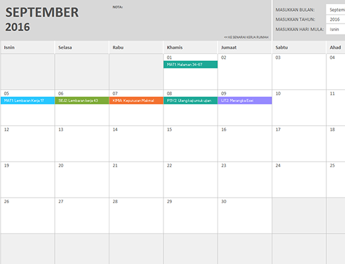 Kalendar kerja rumah Kalendar kerja rumah