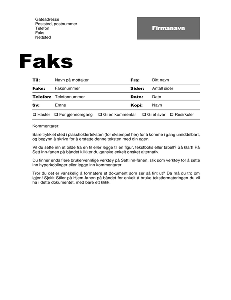 Faksforside (profesjonell utforming) Faksforside (profesjonell utforming)