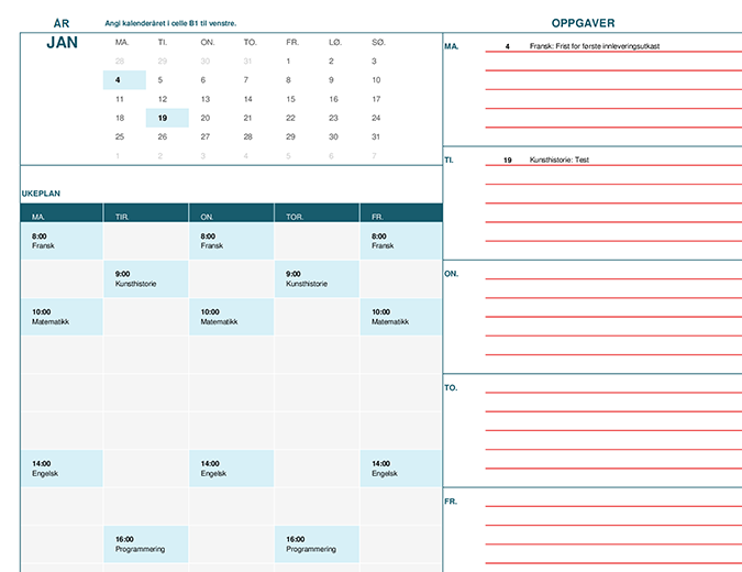 Studentkalender (Mandag) Studentkalender (Mandag)