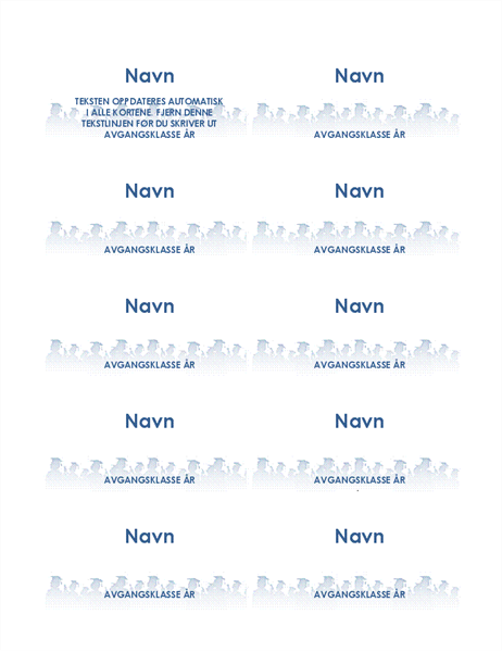 Navnekort for avgangsstudent (10 per side) Navnekort for avgangsstudent (10 per side)