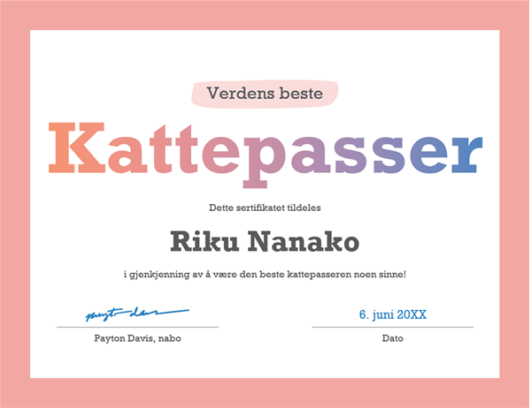 Sertifikat for Verdens beste Sertifikat for Verdens beste
