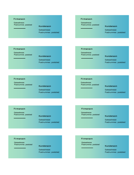 Forsendelsesetiketter (utforming med grønn gradering, 10 per side, fungerer med Avery 5163) Forsendelsesetiketter (utforming med grønn gradering, 10 per side, fungerer med Avery 5163)