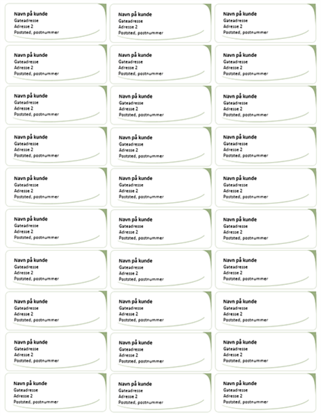 Adresseetiketter (grønn bølge-utforming, 30 per side) Adresseetiketter (grønn bølge-utforming, 30 per side)