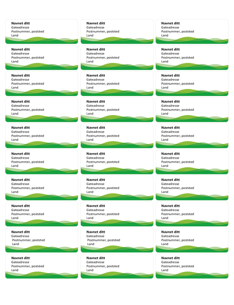 Adresseetiketter (grønn bølge-utforming, 30 per side) Adresseetiketter (grønn bølge-utforming, 30 per side)