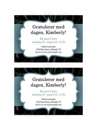 Festinvitasjoner (utforming med blått bånd, to per side) Festinvitasjoner (utforming med blått bånd, to per side)