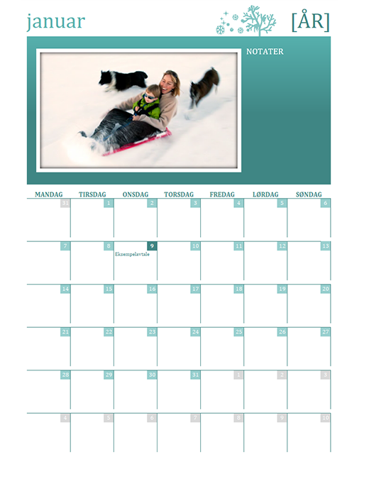 Sesongbetont familiekalender (alle år, man–søn) Sesongbetont familiekalender (alle år, man–søn)