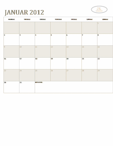 Kalender for småbedrifter (hvilket som helts år, mandag til søndag) Kalender for småbedrifter (hvilket som helts år, mandag til søndag)