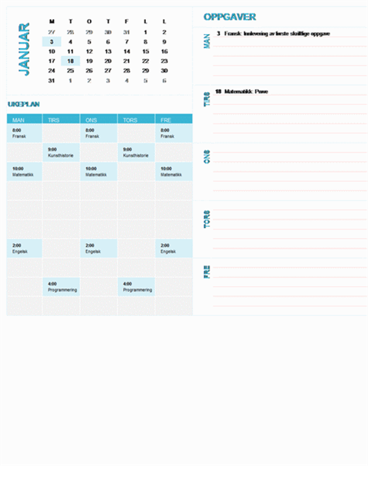 Studentkalender for ukeplanlegging (hvilket som helst år, mandag til søndag) Studentkalender for ukeplanlegging (hvilket som helst år, mandag til søndag)