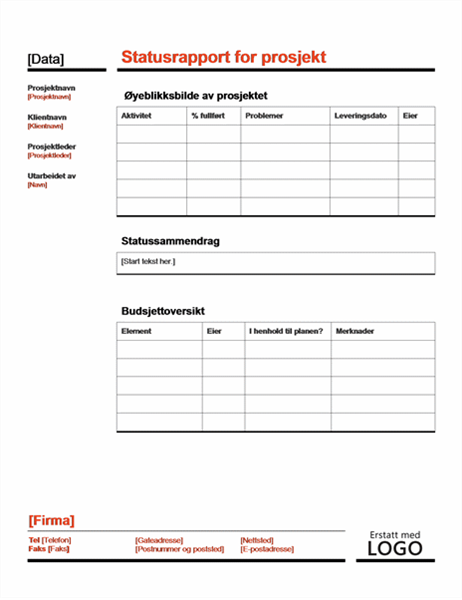 Prosjektstatus (rød) Prosjektstatus (rød)