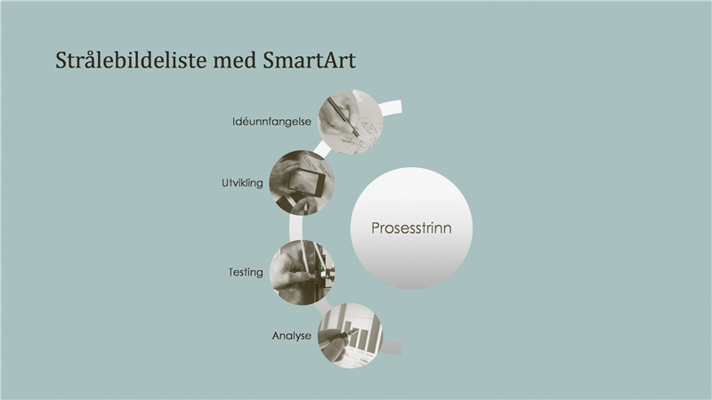 SmartArt-grafikk for prosess med strålebildeliste (widescreen) SmartArt-grafikk for prosess med strålebildeliste (widescreen)