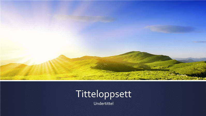 Blåstripete presentasjon med bilde av soloppgang over fjell (bredformat) Blåstripete presentasjon med bilde av soloppgang over fjell (bredformat)
