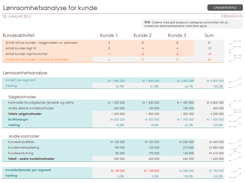 Lønnsomhetsanalyse for kunde Lønnsomhetsanalyse for kunde