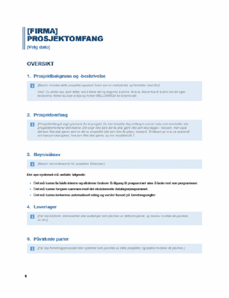 Prosjektomfang Prosjektomfang