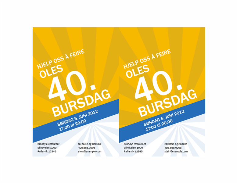 Bursdagsinvitasjon (blå stråleutforming på gull) Bursdagsinvitasjon (blå stråleutforming på gull)