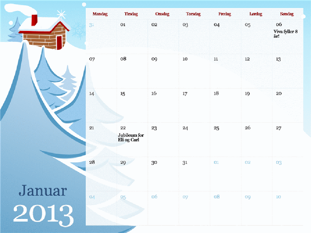 Illustrert sesongkalender for 2013, mandag til søndag Illustrert sesongkalender for 2013, mandag til søndag