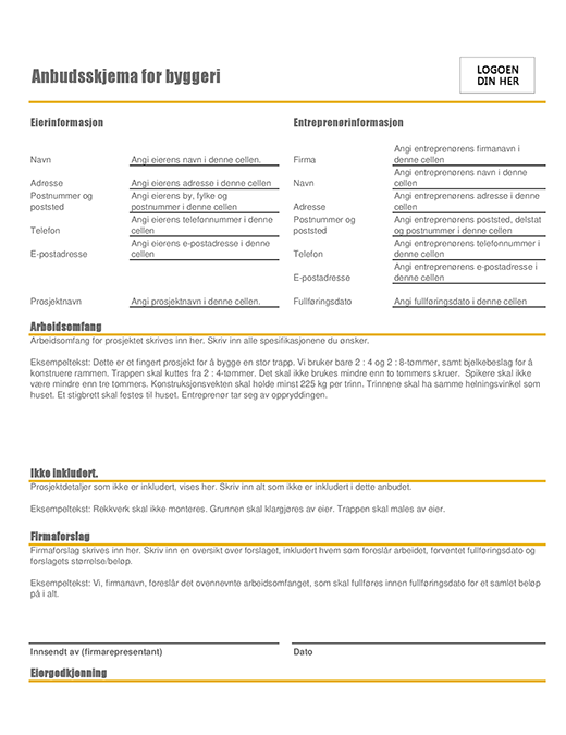 Budskjema for byggebransjen Budskjema for byggebransjen