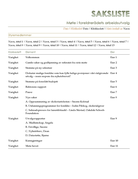 Formell møteagenda