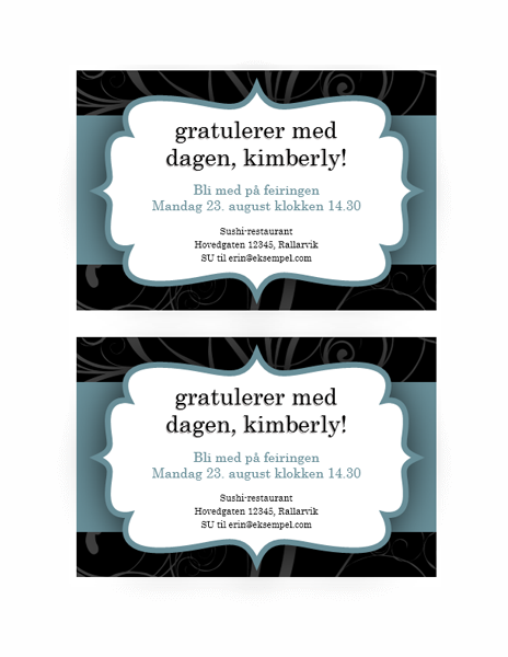 Invitasjon til fest (utforming med blått bånd) Invitasjon til fest (utforming med blått bånd)