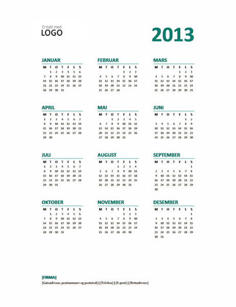 Året i korte trekk – kalender for 2013 (middels til lite format) Året i korte trekk – kalender for 2013 (middels til lite format)